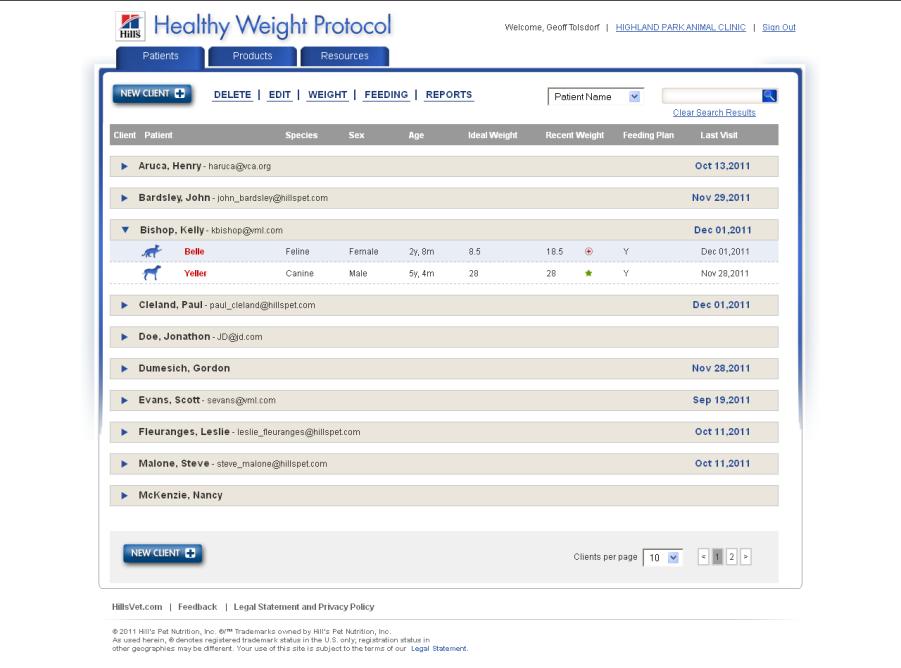 Completing a weight check From the patient page, open the client by