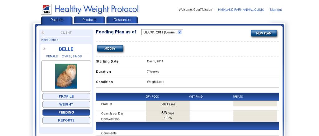 Completing a weight check Click Modify to make changes to current plan (if
