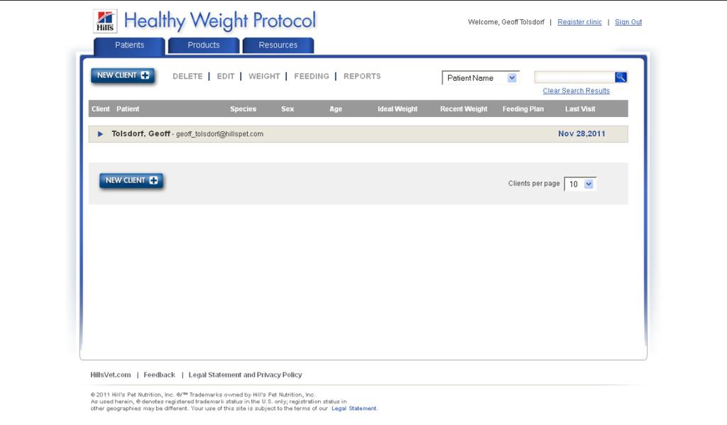 Register your clinic Note: When you first sign-on to the Hill s Healthy Weight Protocol e-tool, you need to register yourself to your clinic. This is a one-time process.
