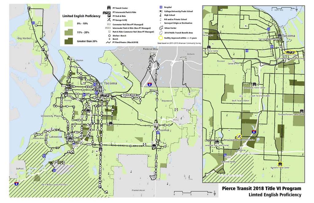 concentrations of LEP persons are very well-served by Pierce Transit s fixed-route bus system and the corresponding ADA paratransit service - SHUTTLE. Figure 1.