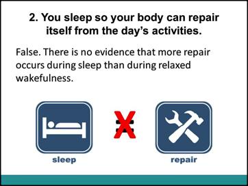 2. You sleep so your body can repair itself from the day s activities. Slide 5 Ask the students is the third statement You can t perform properly if you don t get enough sleep. True 