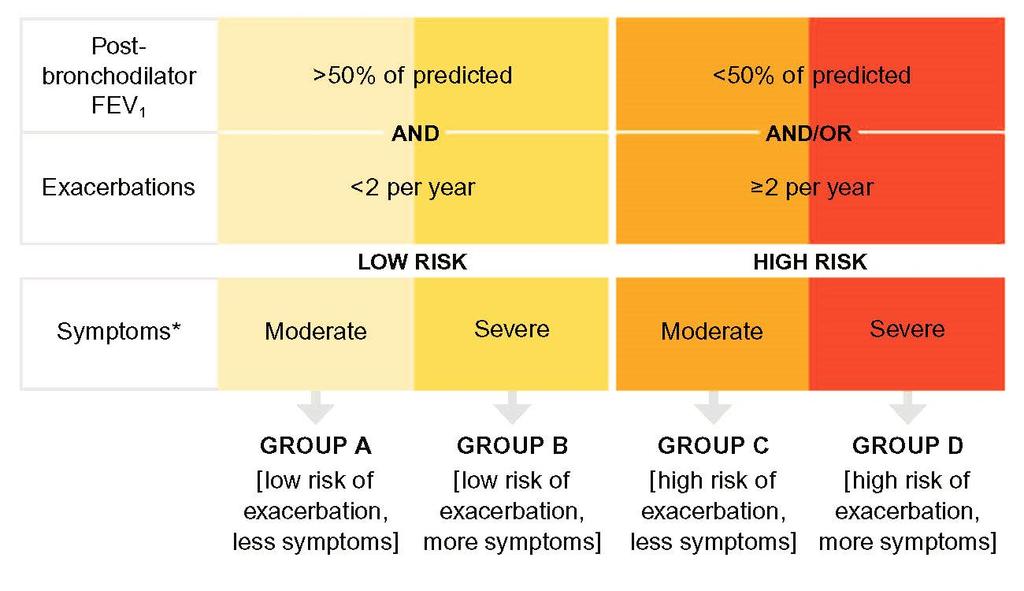 Model of symptom/risk of evaluation of COPD Global Initiative for Chronic Obstructive Lung Disease.