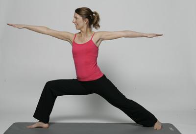 Warrior 2 (Virabhadrasana 2) Benefits: Strengthens the arches, ankles, knees and thighs Strengthens the arms Stretches the hips and shoulders Enhances muscular endurance Lengthens the spine Start in