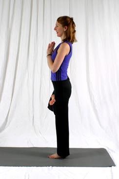 Variations: From tree pose, keep foot against opposite leg and reach arms overhead, bringing palms together. Keep arms next to ears, shoulders back and relaxed.
