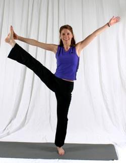 fingers around your big toe) Exhale, extend right leg forward, while still holding the sole of the foot Inhale, bring left arm out to side slightly higher than shoulder height with palm turned up
