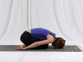 Exhale, press hips forward as you arch back and head falls back If possible, students can place hands one at a time on each heel, but only if they can keep their hips pressed forward (hips directly