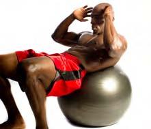 7 SWISS BALL AB CRUNCHES Sit on the front of the ball making sure your feet are flat on the floor.