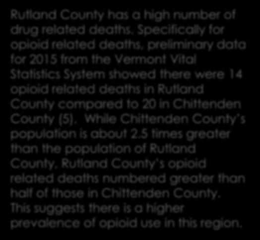 Narrowing the Problem: Rutland County has a high number of drug related deaths.