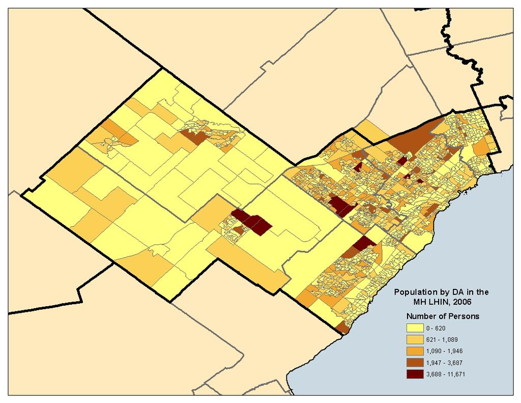 Population by Dissemination Area in the MH LHIN, 2006 Census A dissemination area (DA) is a small, relatively stable geographic unit and is the smallest standard geographic area for which all census