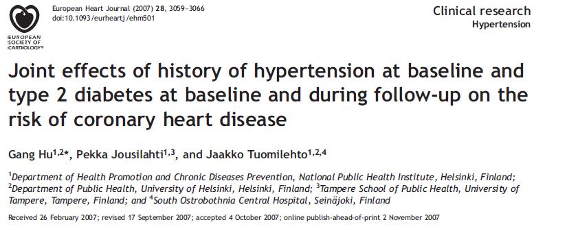 To evaluate the joint associations of history of hypertension at baseline and type 2 diabetes at