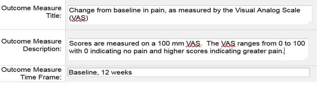 scale that will be used to assess change in pain The