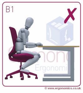 chair back to support the upper body Raise the chair seat so the upper arms are vertical with the elbows and level with or just above the desk Place the mouse directly in front of