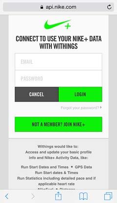 6. Log in to your Nike+ account.