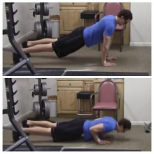 Close Grip Pushups 1. Get in a push-up position with your hands forming a diamond below your chest. Keep your core tight and your back straight. 2.