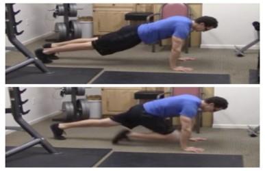 Return to the starting position keeping your knees bent throughout the entire exercise. 3. Repeat on the opposite side. Mountain Climbers 1.