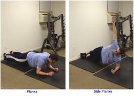 Planks/Side Planks Planks: Place your elbows on the floor with hands going straightforward. Place your feet on the floor as though you were to perform a push-up.