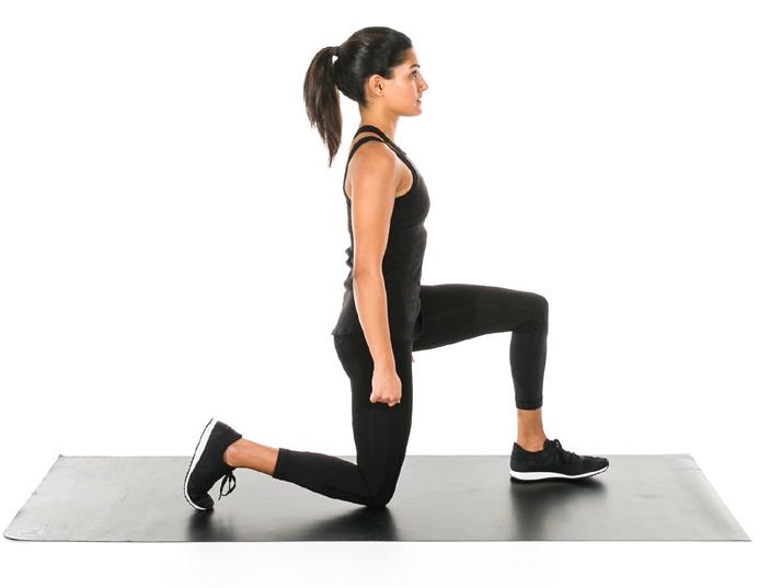 Opening HIP FLEXOR REACH 45 SEC / SIDE Kneel on your right knee with your left foot flat on the floor.