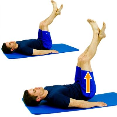 STRAIGHT LEG PRESS UP While lying on your back, cross your legs and lift them straight up.