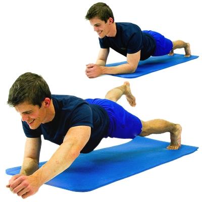 ADVANCED PLANK ALTERNATE ARM AND LEG While lying face down, lift your body up on your elbows and toes.