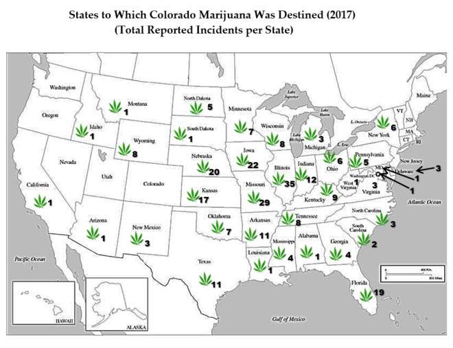 El Paso Intelligence Center, National Seizure System, as of August 218 There were 15 seizures for which the destination was unknown Top Cities for Marijuana Origin Originating City Rank Number of