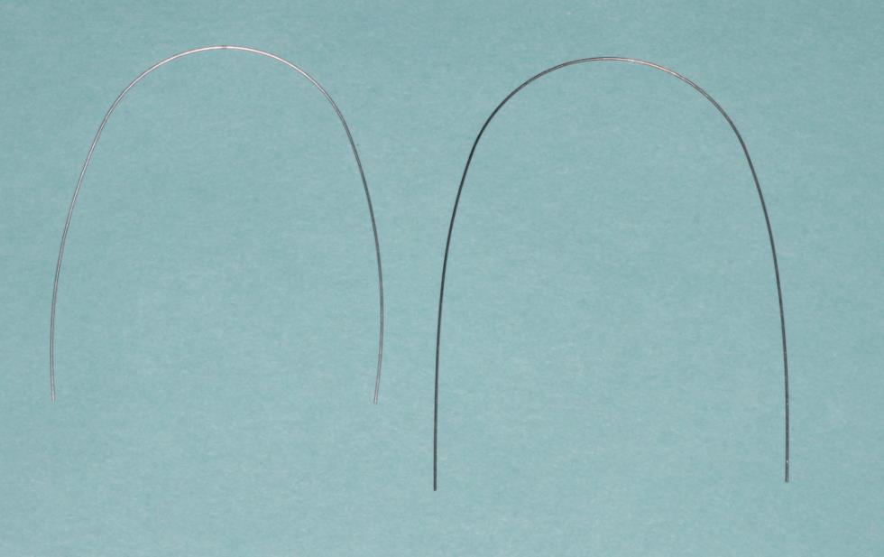 Figure 1: Wires used in the study Photograph of stock GAC Sentalloy NiTi wire (left) and Rocky