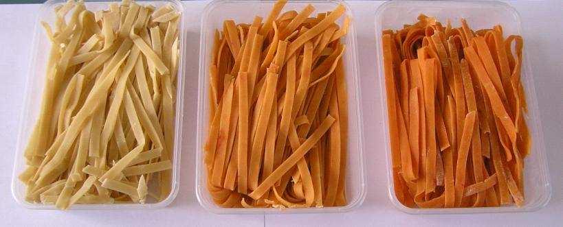 APPLICATIONS OF GAC POWDER Nowadays, dried fettuccine is widely available with many colors such as yellow (original), green or orange.