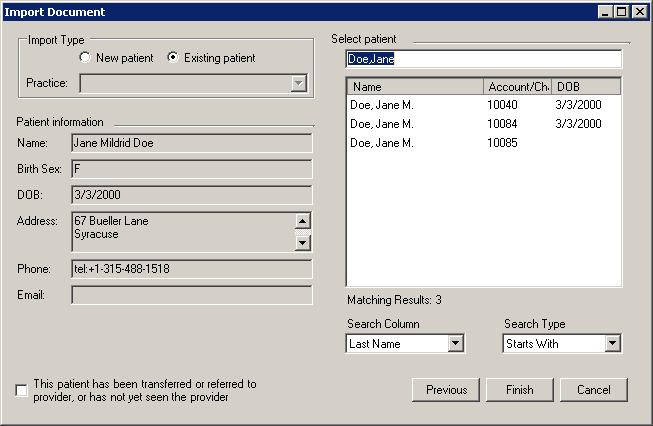 Added Features (continued) Import Patient Data (continued) Figure 3 Import Document (Second Screen) Import Patient Data The system has been updated so the when importing a file for a new patient (by