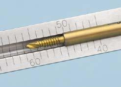 Slide the selected Schanz screw into the cannulated end of the measuring device and align the tip of the Schanz screw with the number recorded