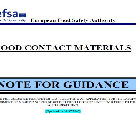 NOTE FOR GUIDANCE FOR FOOD CONTACT MATERIALS Available