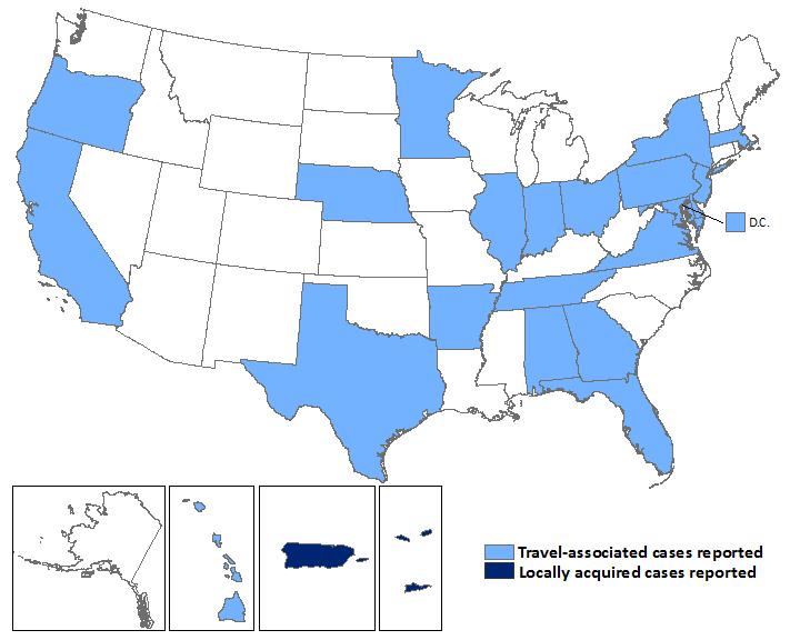 http://www.cdc.gov/zika/geo/united-states.html. As of Feb 17, 2016 Zika Virus Disease in U.S.