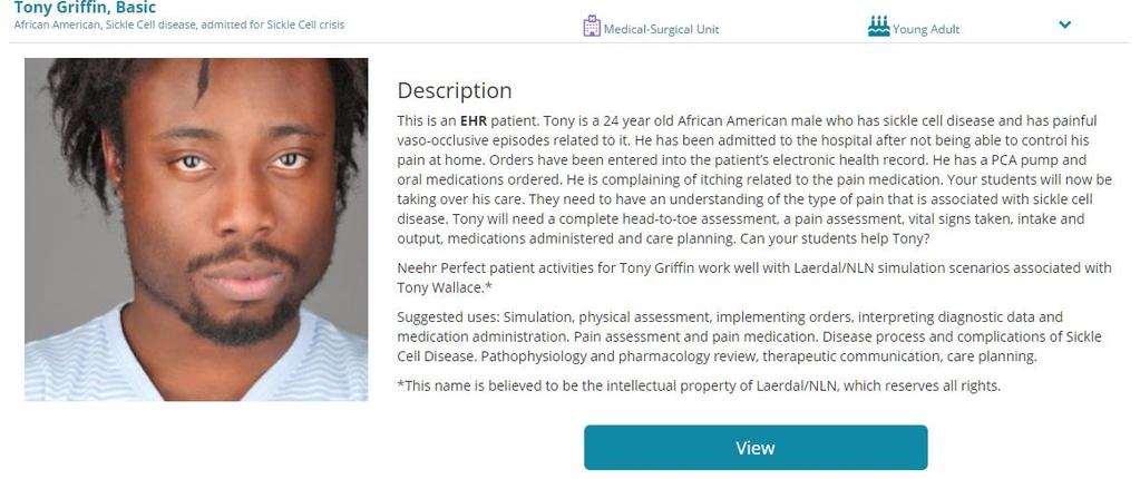 After selecting a collection, you ll view the suggested patients along with a brief synopsis of their case. Click on a patient to view more information.