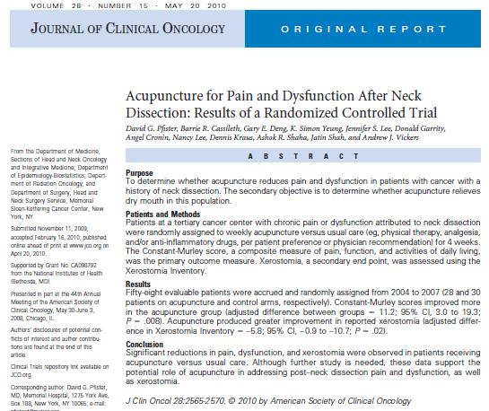 , MD,PhD Acupuncture Reduces Chemo-Related Nausea & Vomiting Acupuncture Reduces Aromatase Inhibitor Related Joint Pain by >40% J Clin Oncol.