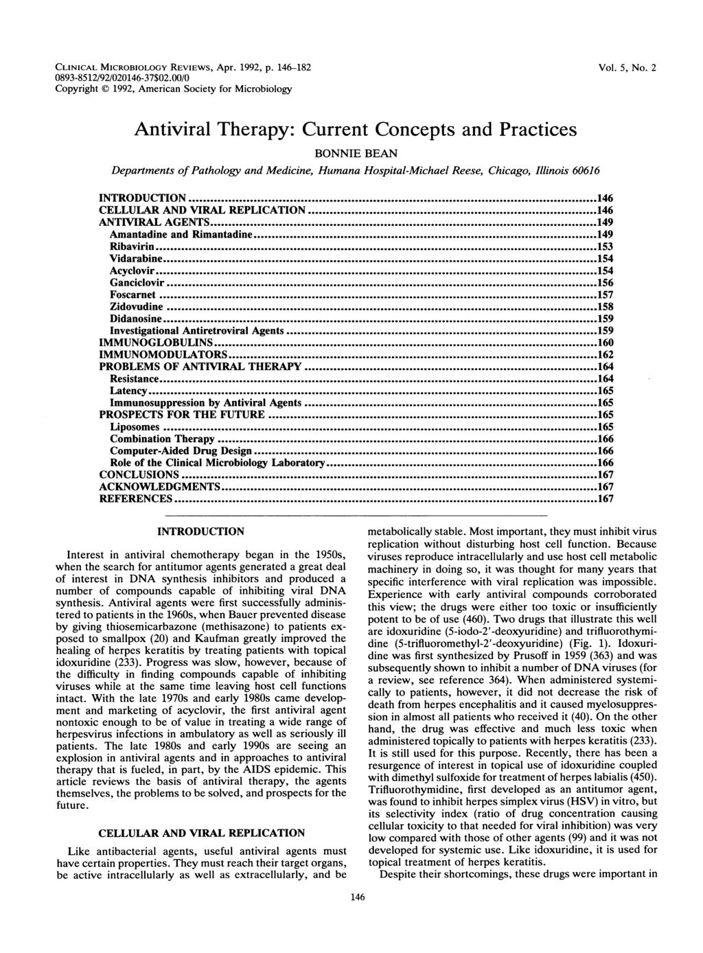 CLINICAL MICROBIOLOGY REVIEWS, Apr. 1992, p. 146-182 Vol. 5, No. 2 0893-8512/92/020146-37$02.
