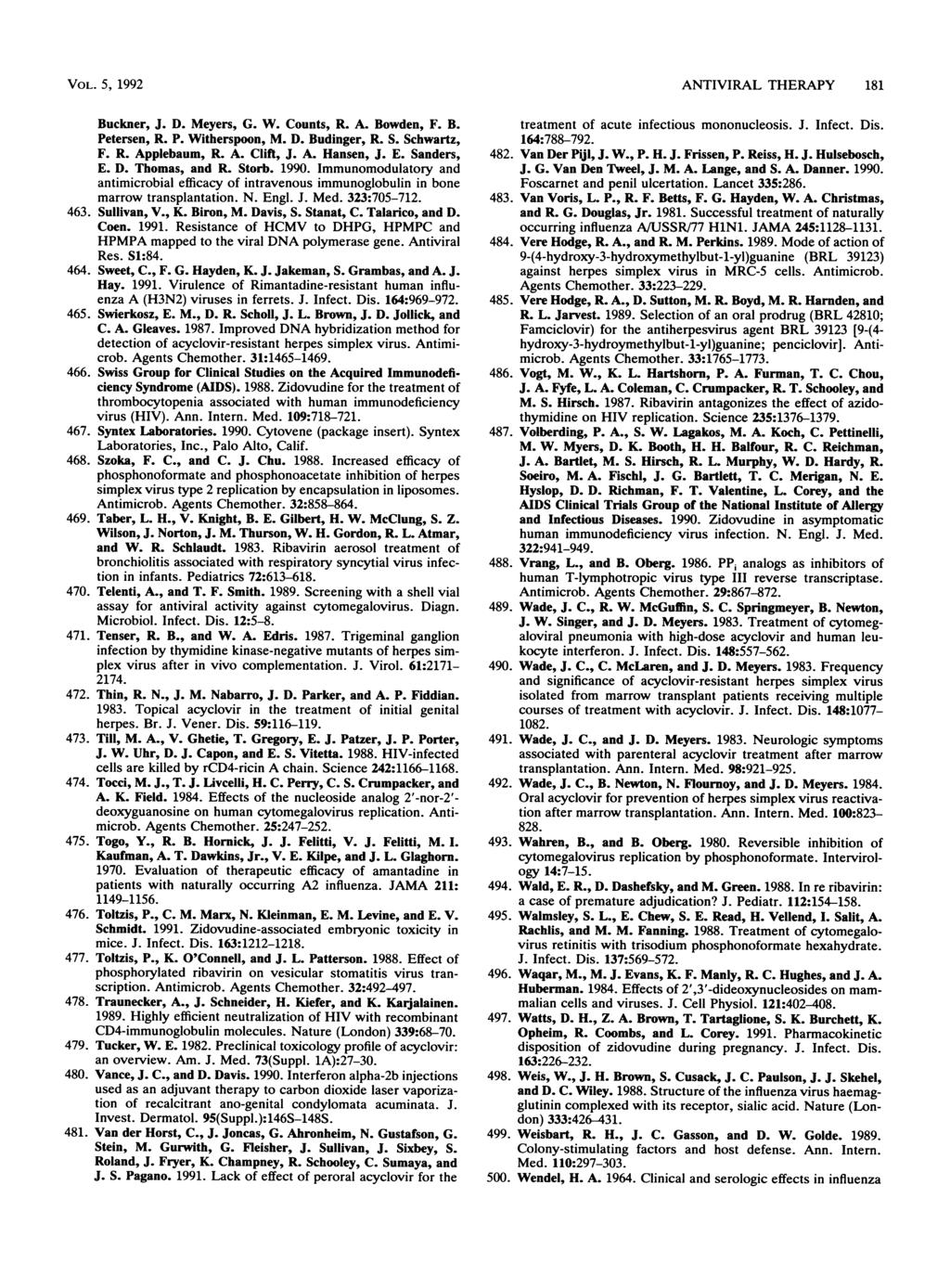 VOL. 5, 1992 Buckner, J. D. Meyers, G. W. Counts, R. A. Bowden, F. B. Petersen, R. P. Witherspoon, M. D. Budinger, R. S. Schwartz, F. R. Applebaum, R. A. Clift, J. A. Hansen, J. E. Sanders, E. D. Thomas, and R.