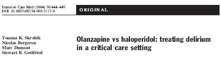 Role of Haloperidol and other antipsychotics 1st RCT antipsychotic RX of ICU delirium 73 med-surgical patients Oral haloperidol 2.