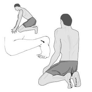 C) FHL stretches (Flexor Hallucis Longus) - big toe tendon i) crouching Kneel down with a pillow under your knees with your weight on your knees.