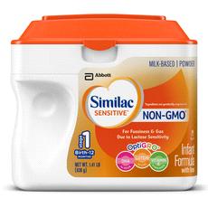 Similac Sensitive Non-GMO Infant Formula with Iron Ingredients not genetically engineered.