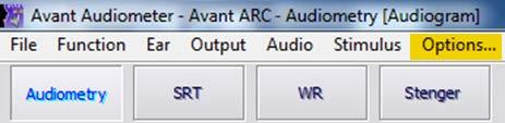 Basic Audiometer Software Options Several option screens are available which allow the user to customize the AVANT ARC Audiometer Software to meet their needs.
