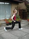 Forward lunges (2) Start from standing position as in 1(A), feet slightly apart and hands on your hips, take a step forward with one