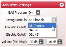Select Fitting Formula Select Fitting Formula: AB-Phonak, NAL-RP, or DSL v.5. Default Fitting Formula is AB-Phonak.