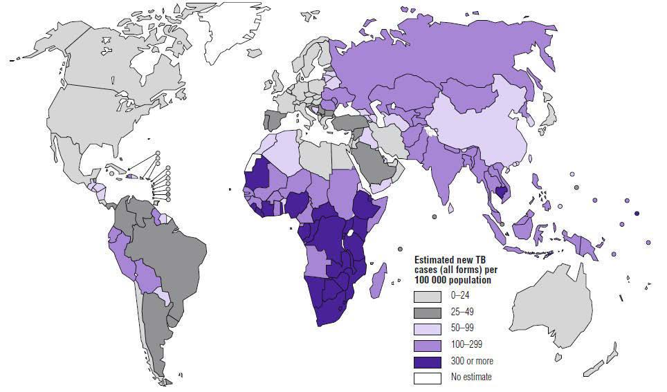 TB: Major public health problem ~ 1/3 world s population exposed to M.