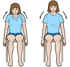 Exercises Shoulder shrugs 1. Move your shoulders up toward your ears, like a shrug (see Figure 1). 2. Drop them down (see Fig ure 2). Fig ure 1 and Fig ure 2 Shoulder squeezes 1.