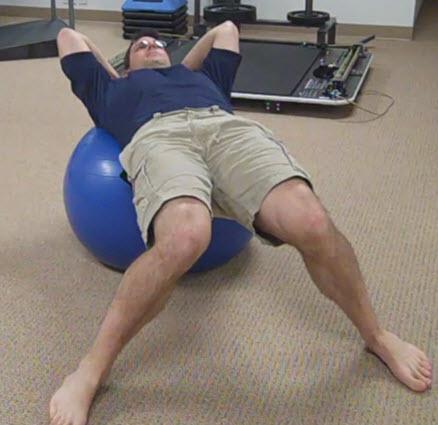Hip Internal Rotation w/ Hips Extended lie with the head and trunk supported on a stability ball or bench, hips and knees bent, and feet