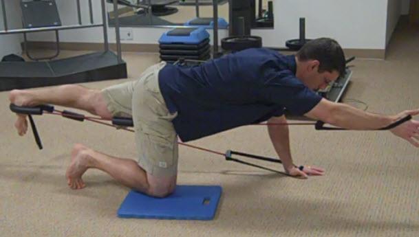 Perform reps on one side and then switch sides, sets each. Quadruped Diagonals with Band Resistance - position your body with the hands under the shoulders and knees under the hips, toes pulled under.