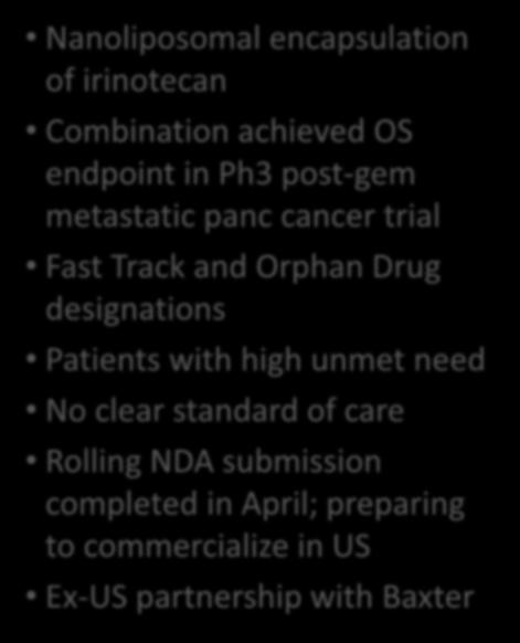 MM-398 Overview Nanoliposomal encapsulation of irinotecan Combination achieved OS