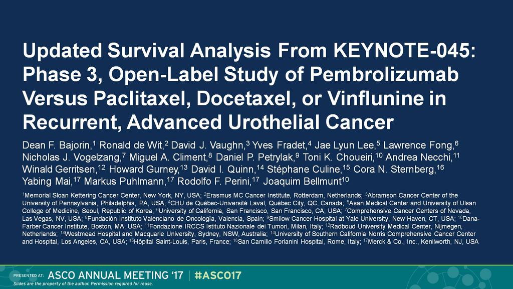 Updated Survival Analysis From KEYNOTE-045: Phase 3, Open-Label Study of Pembrolizumab Versus Paclitaxel,