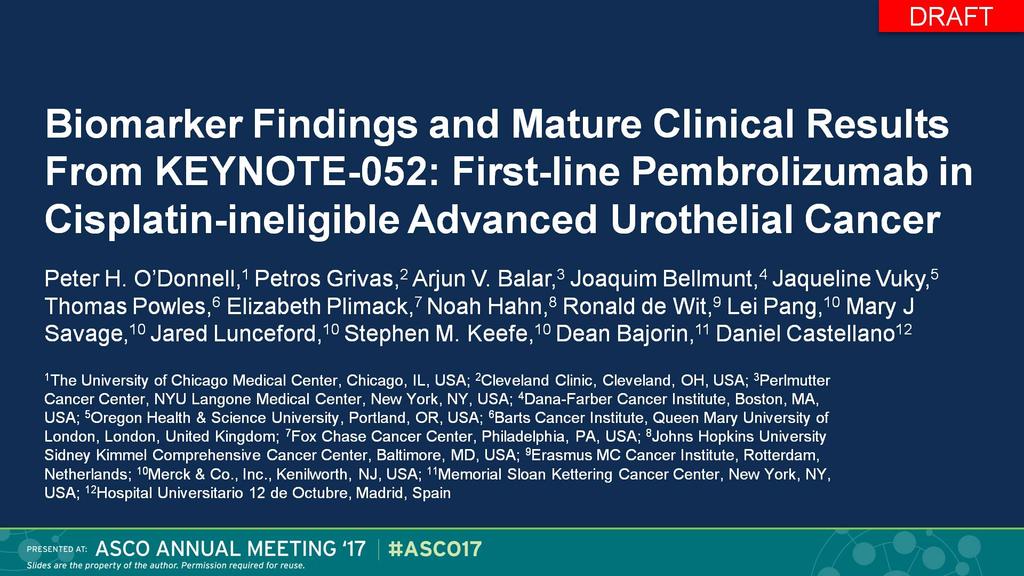 Biomarker Findings and Mature Clinical Results From KEYNOTE-052: First-line Pembrolizumab in