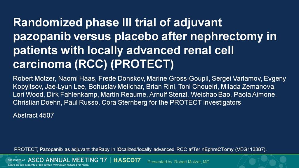 Randomized phase III trial of adjuvant pazopanib versus placebo after nephrectomy in patients with locally