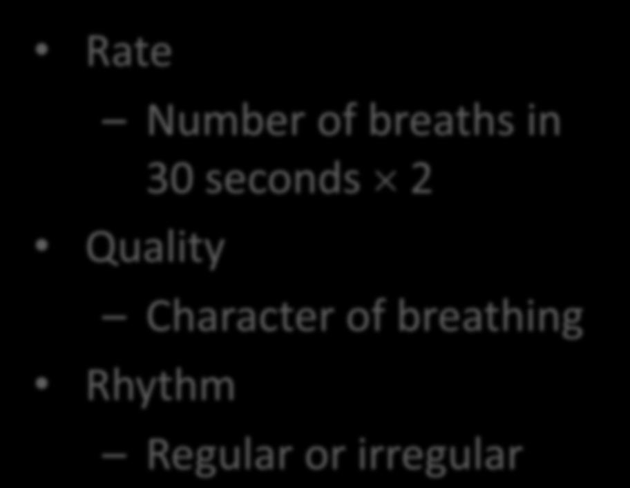 Respirations Rate Number of breaths in 30 seconds 2