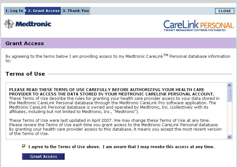 A grant access page is displayed. c. Read the Terms of Use.